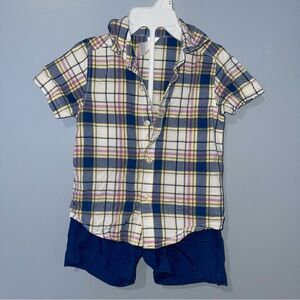 Carter's Multicolor Plaid Button-Down Shirt with Navy Shorts